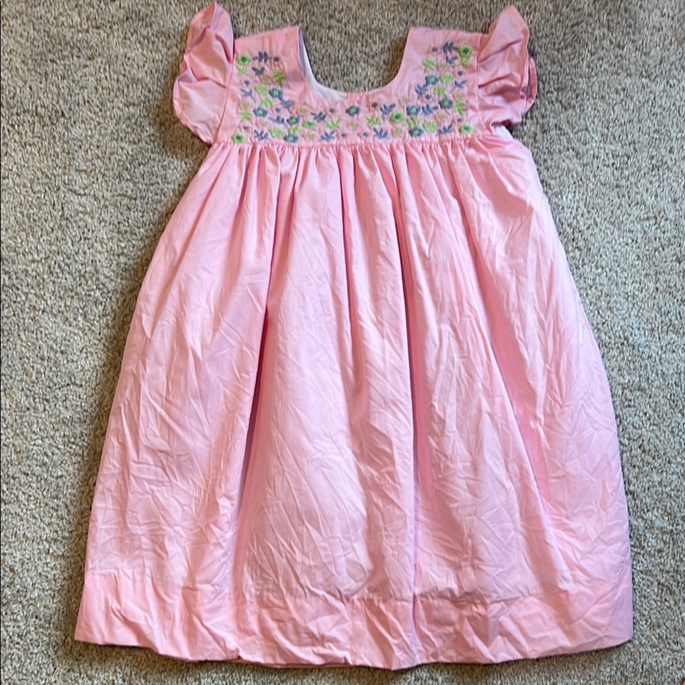 Pink Smocked Sundress with Flutter Cap Sleeves
